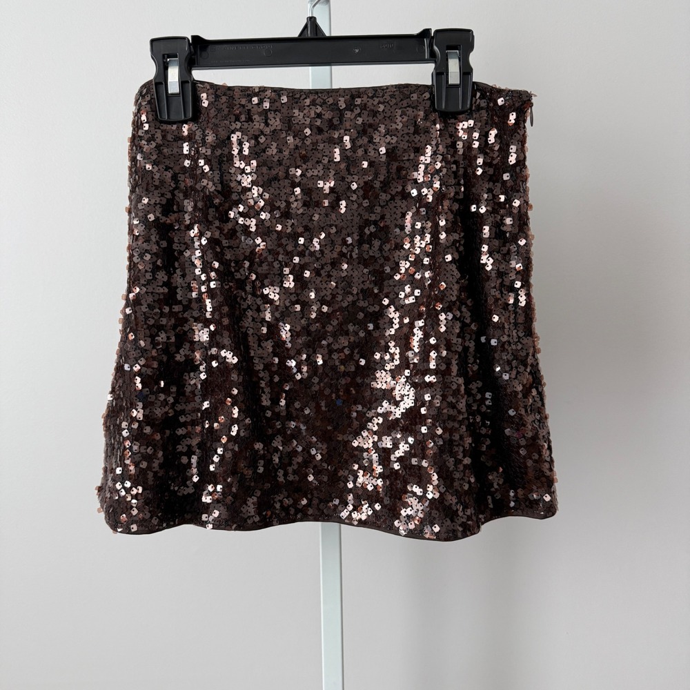Petal + Pup sz XS Brown Sequin Mini Skirt Party Glam Night Out Sparkly